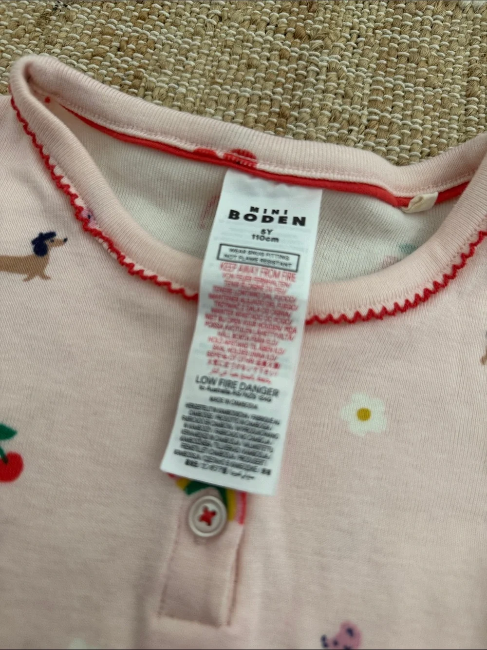 Mini Boden Pink Parisienne Print Cotton Henley Pajama Set 5Y